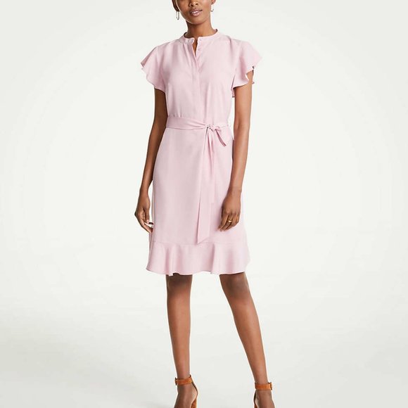 Ann Taylor Pink Nectar Flutter Ruffle Belted Shirt - Picture 5 of 8